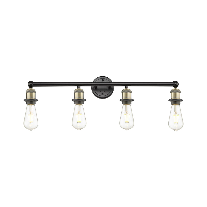 Innovations Edison 30in 4-Light Bath Vanity Light | Industrial Black Antique Brass Steel and Cast Brass | Damp Rated Bathroom Vanity | Model 616-4W-BAB