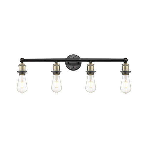 Innovations Edison 30in 4-Light Bath Vanity Light | Industrial Black Antique Brass Steel and Cast Brass | Damp Rated Bathroom Vanity | Model 616-4W-BAB
