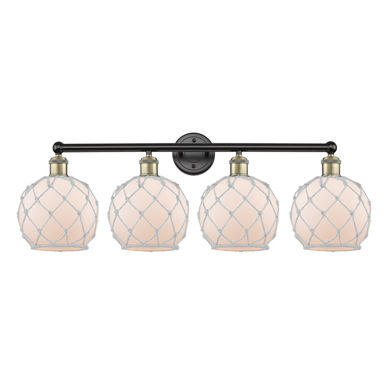 Innovations Farmhouse Rope 35in 4-Light Bath Vanity Light | Industrial Black Antique Brass and White Frosted Glass Rope Shade | Model 616-4W-BAB-G121-8RW