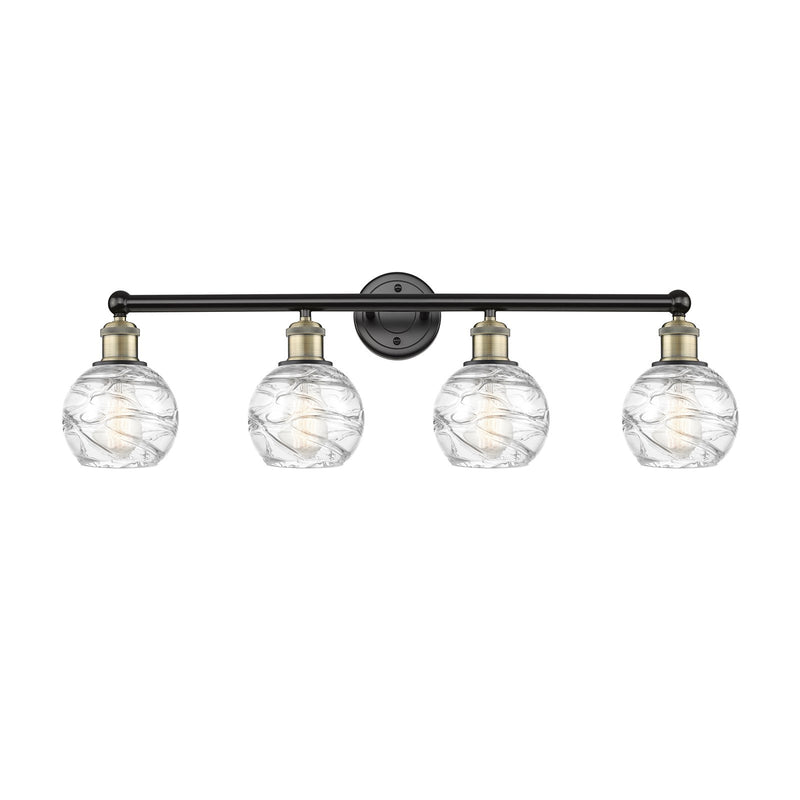 Innovations Athens Deco Swirl 33in 4-Light Bath Vanity Light | Industrial Black Antique Brass and Clear Glass | Bathroom | Model 616-4W-BAB-G1213-6CL