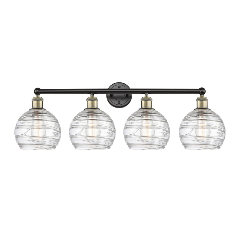 Innovations Athens Deco Swirl 35in 4-Light Bath Vanity Light | Industrial Black Antique Brass and Clear Glass | Bathroom | Model 616-4W-BAB-G1213-8CL