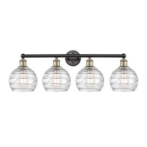 Innovations Athens Deco Swirl 35in 4-Light Bath Vanity Light | Industrial Black Antique Brass and Clear Glass | Bathroom | Model 616-4W-BAB-G1213-8CL
