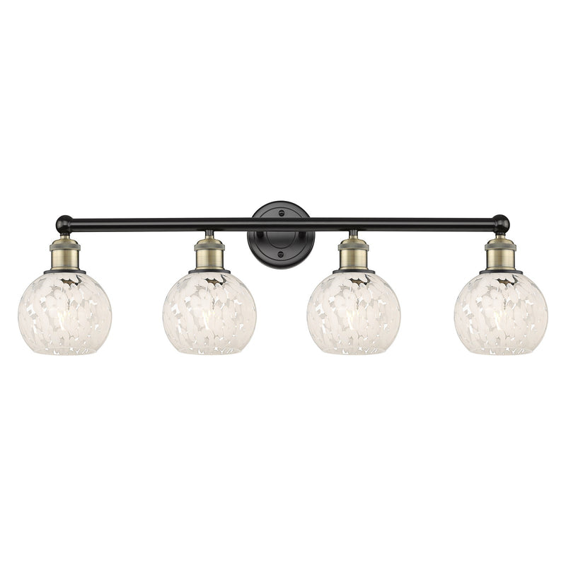 Innovations White Mouchette 33in 4-Light Bath Vanity Light | Art Nouveau Modern Black Antique Brass and White Glass | Model 616-4W-BAB-G1216-6WM