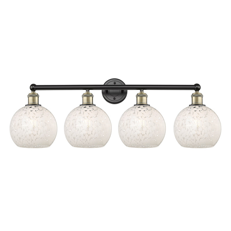 Innovations White Mouchette 35in 4-Light Bath Vanity Light | Art Nouveau Modern Black Antique Brass and White Glass | Kitchen | Model 616-4W-BAB-G1216-8WM