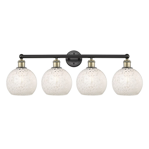 Innovations White Mouchette 35in 4-Light Bath Vanity Light | Art Nouveau Modern Black Antique Brass and White Glass | Kitchen | Model 616-4W-BAB-G1216-8WM