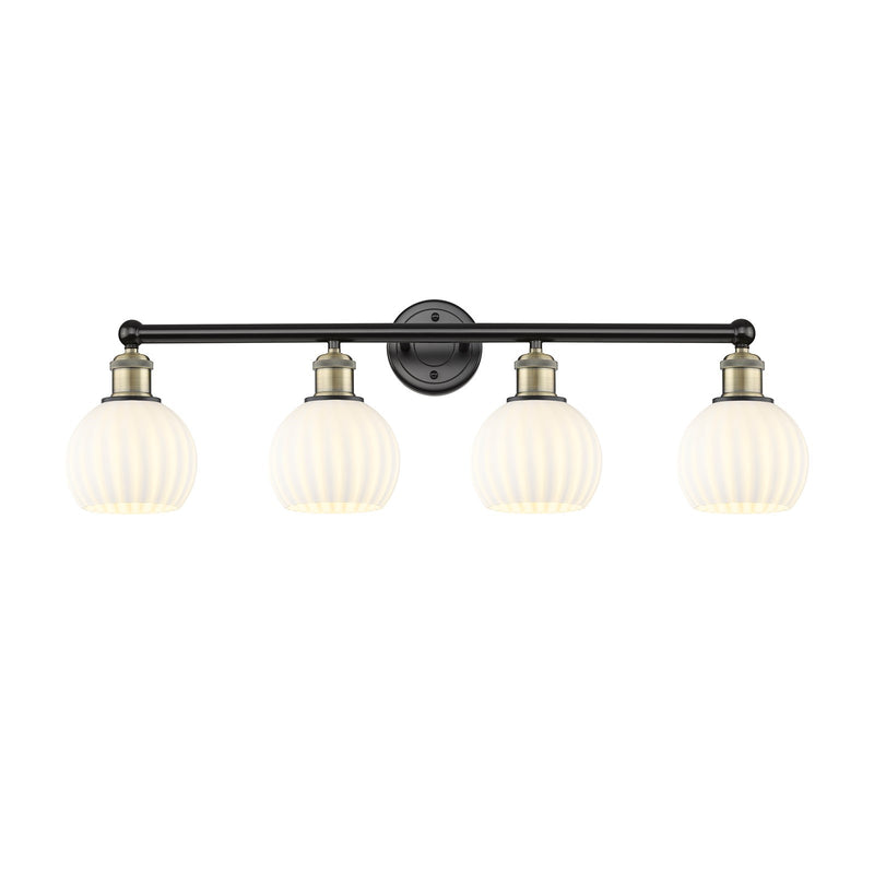 Innovations White Venetian 33in 4-Light Bath Vanity Light | Black Antique Brass Steel and White Venetian Glass | Bathroom & | Model 616-4W-BAB-G1217-6WV