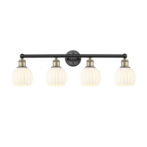 Innovations White Venetian 33in 4-Light Bath Vanity Light | Black Antique Brass Steel and White Venetian Glass | Bathroom & | Model 616-4W-BAB-G1217-6WV