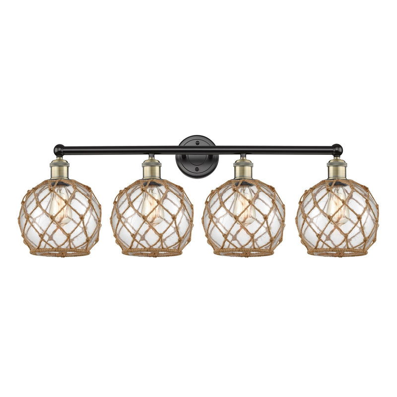 Innovations Farmhouse Rope 35in 4-Light Bath Vanity Light | Industrial Black Antique Brass and Clear Glass with Brown Rope | Model 616-4W-BAB-G122-8RB