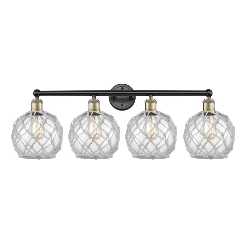 Innovations Farmhouse Rope 35in 4-Light Bath Vanity Light | Industrial Black Antique Brass and Clear Glass with White Rope | Model 616-4W-BAB-G122-8RW