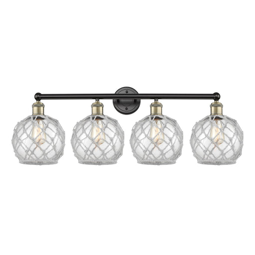 Innovations Farmhouse Rope 35in 4-Light Bath Vanity Light | Industrial Black Antique Brass and Clear Glass with White Rope | Model 616-4W-BAB-G122-8RW