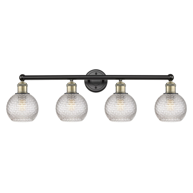 Innovations Athens 33in 4-Light Bath Vanity Light | Modern Farmhouse Black Antique Brass Steel and Clear Basket Weave Glass | Model 616-4W-BAB-G122C-6CL