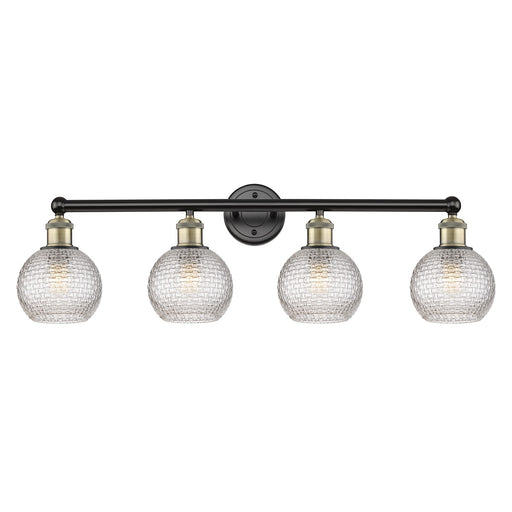 Innovations Athens 33in 4-Light Bath Vanity Light | Modern Farmhouse Black Antique Brass Steel and Clear Basket Weave Glass | Model 616-4W-BAB-G122C-6CL