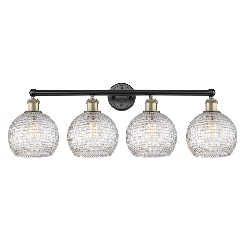 Innovations Athens 35in 4-Light Bath Vanity Light | Modern Farmhouse Black Antique Brass Steel and Clear Basket Weave Glass | Model 616-4W-BAB-G122C-8CL