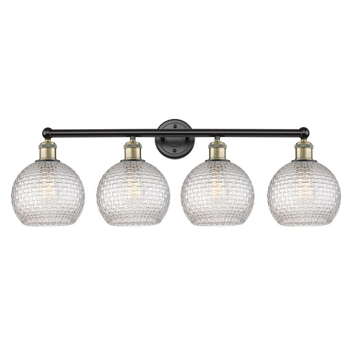 Innovations Athens 35in 4-Light Bath Vanity Light | Modern Farmhouse Black Antique Brass Steel and Clear Basket Weave Glass | Model 616-4W-BAB-G122C-8CL