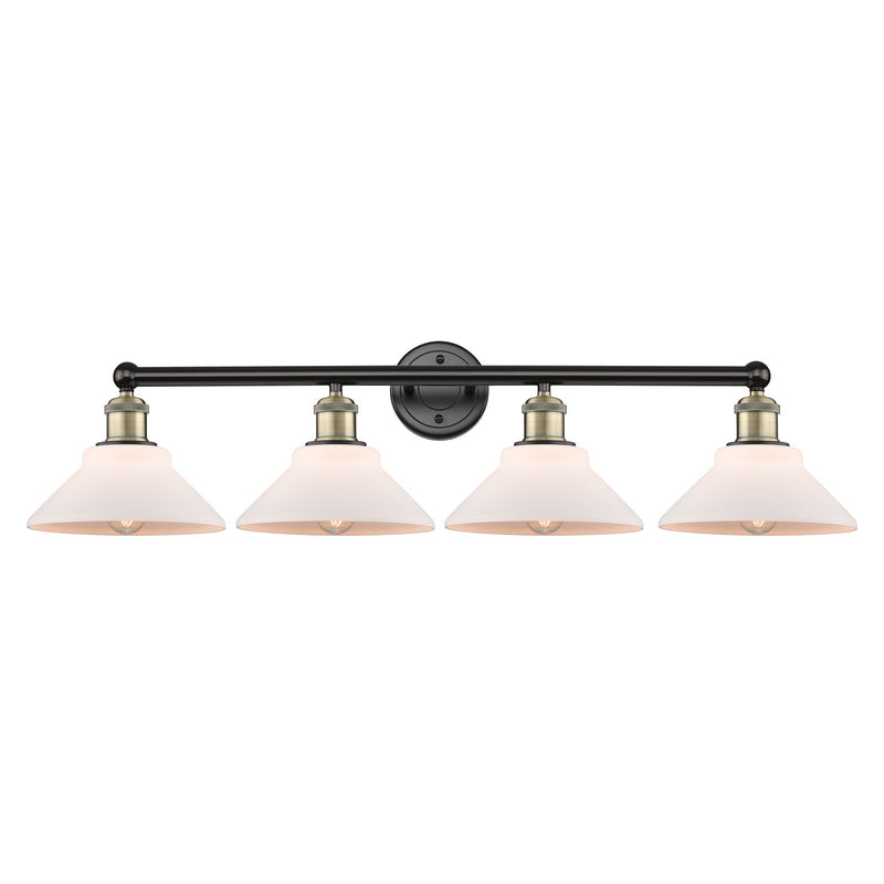 Innovations Orwell 35in 4-Light Bath Vanity | Industrial Black Antique Brass and Matte White Glass | Bathroom Vanity Light | 35.38 | Model 616-4W-BAB-G131