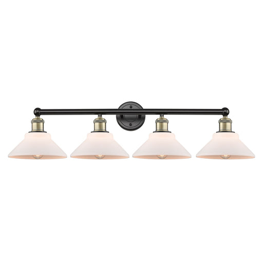 Innovations Orwell 35in 4-Light Bath Vanity | Industrial Black Antique Brass and Matte White Glass | Bathroom Vanity Light | 35.38 | Model 616-4W-BAB-G131