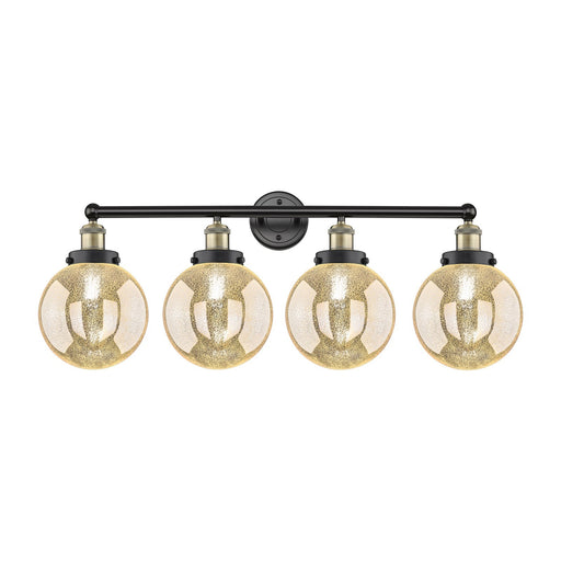 Innovations Beacon 35in 4-Light Bath Vanity Light | Industrial Black Antique Brass and Mercury Glass | Bathroom Vanity & Powder | Model 616-4W-BAB-G208-8