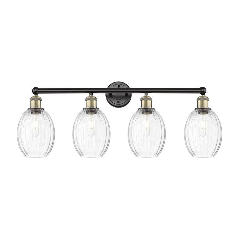 Innovations Preston Bulb 33in 4-Light Bath Vanity Light | Industrial Black Antique Brass and Clear Glass | Damp Rated Bathroom | Model 616-4W-BAB-G459-6CL