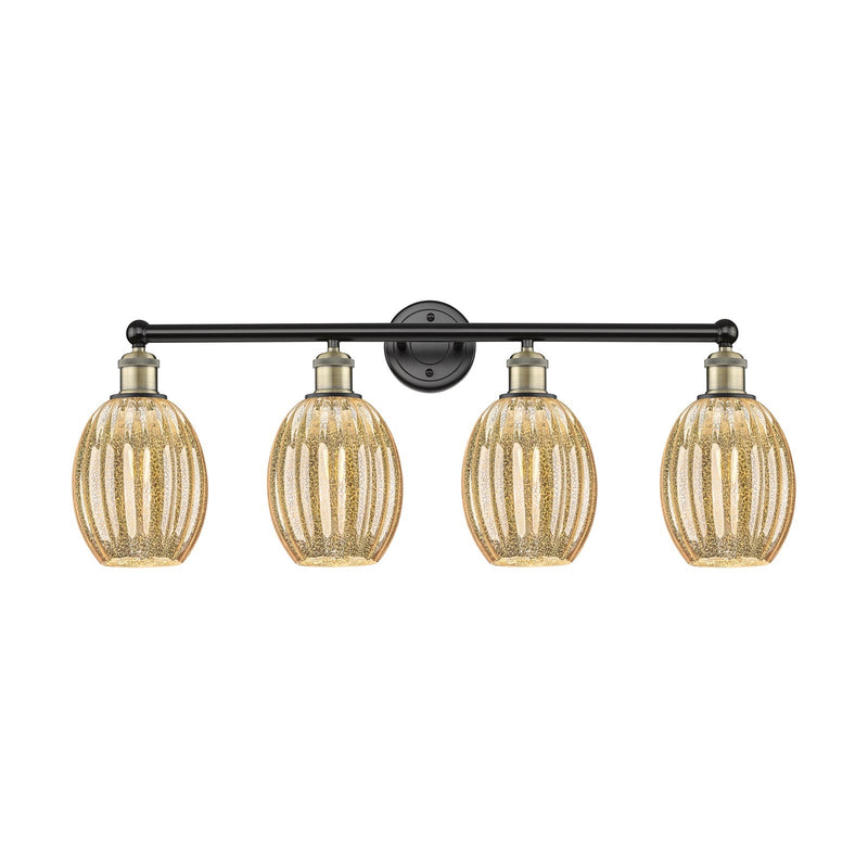 Innovations Preston Bulb 33in 4-Light Bath Vanity Light | Industrial Black Antique Brass and Mercury Glass | Bathroom Vanity | Model 616-4W-BAB-G459-6ME