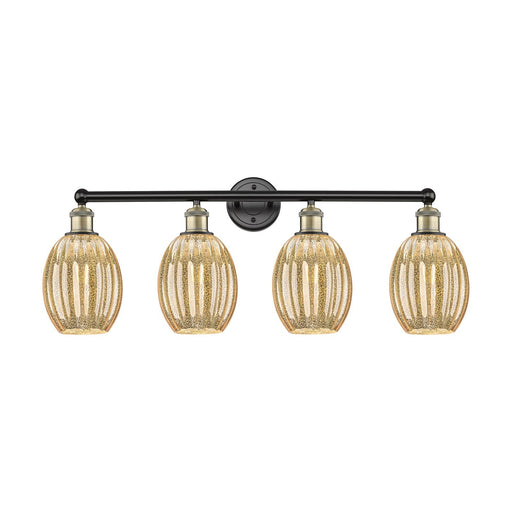 Innovations Preston Bulb 33in 4-Light Bath Vanity Light | Industrial Black Antique Brass and Mercury Glass | Bathroom Vanity | Model 616-4W-BAB-G459-6ME