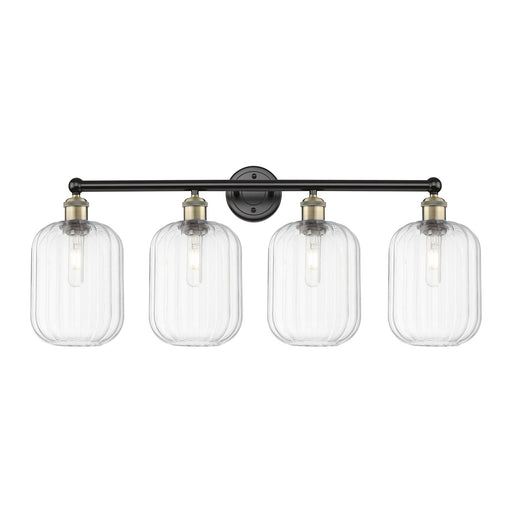 Innovations Preston Cylinder 34in 4-Light Bath Vanity Light | Industrial Black Antique Brass and Clear Glass | Bathroom Vanity | Model 616-4W-BAB-G460-7CL