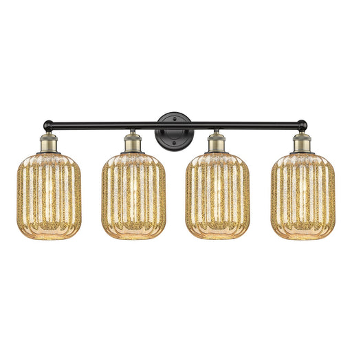 Innovations Preston Cylinder 34in 4-Light Bath Vanity Light | Industrial Black Antique Brass and Mercury Glass | Damp Rated | Model 616-4W-BAB-G460-7ME