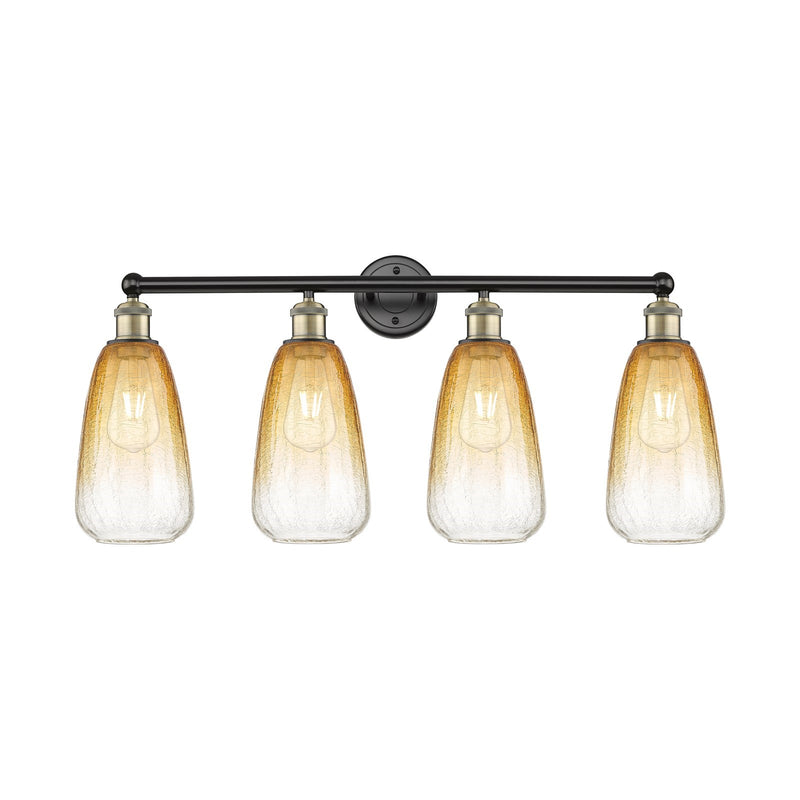 Innovations Brookhaven Almond 33in 4-Light Bath Vanity Light | Industrial Black Antique Brass and Amber Glass | Bathroom | Model 616-4W-BAB-G480-6AM