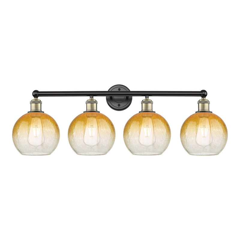 Innovations Brookhaven Globe 35in 4-Light Bath Vanity Light | Industrial Black Antique Brass and Amber Glass | Bathroom Vanity | Model 616-4W-BAB-G483-8AM