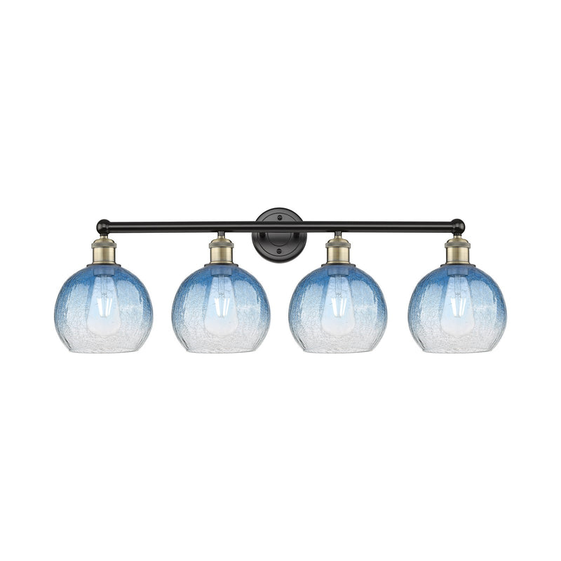 Innovations Brookhaven Globe 35in 4-Light Bath Vanity Light | Industrial Black Antique Brass and Sapphire Blue Glass | Model 616-4W-BAB-G483-8SB