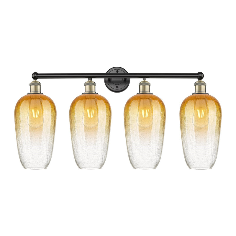 Innovations Brookhaven Flute 34in 4-Light Bath Vanity Light | Industrial Black Antique Brass Steel and Amber Glass | Bathroom | Model 616-4W-BAB-G484-7AM