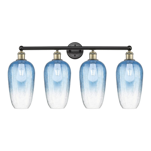Innovations Brookhaven Flute 34in 4-Light Bath Vanity Light | Industrial Black Antique Brass Steel and Sapphire Blue Glass | Model 616-4W-BAB-G484-7SB