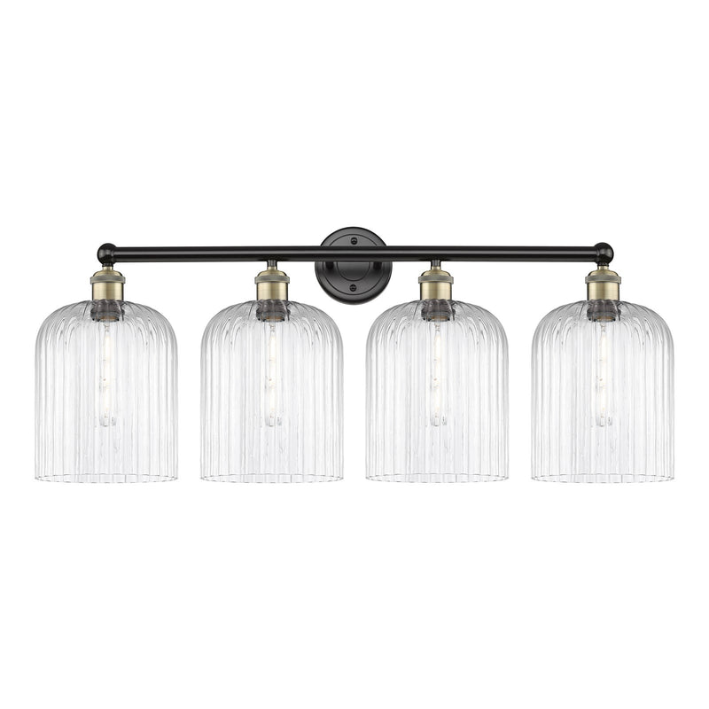 Innovations Bridal Veil 32in 4-Light Bath Vanity Light | Art Nouveau Industrial Black Antique Brass and Clear Ribbed Glass | Model 616-4W-BAB-G559-8CL
