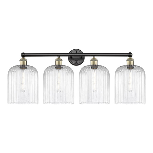 Innovations Bridal Veil 32in 4-Light Bath Vanity Light | Art Nouveau Industrial Black Antique Brass and Clear Ribbed Glass | Model 616-4W-BAB-G559-8CL