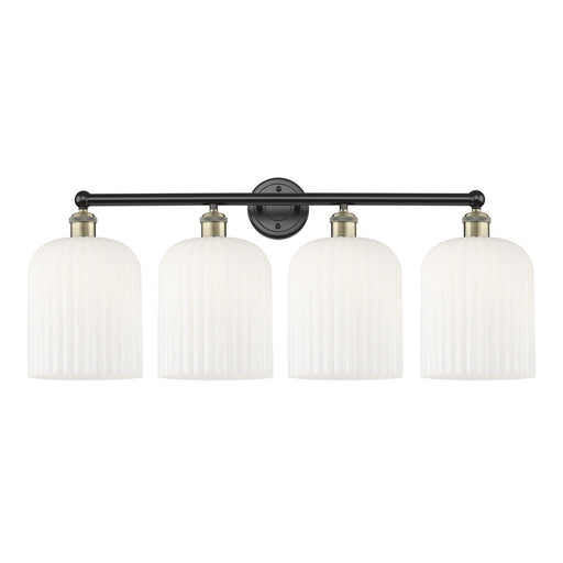 Innovations Bridal Veil 32in 4-Light Bath Vanity Light | Art Nouveau Black Antique Brass and Gloss White Ribbed Glass | Damp | Model 616-4W-BAB-G559-8GWH