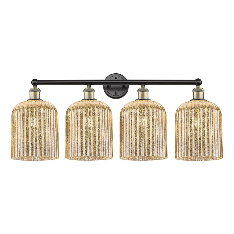 Innovations Bridal Veil 32in 4-Light Bath Vanity Light | Art Nouveau Industrial Black Antique Brass and Mercury Ribbed Glass | Model 616-4W-BAB-G559-8ME