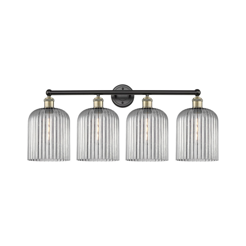 Innovations Bridal Veil 32in 4-Light Bath Vanity Light | Art Nouveau Black Antique Brass and Light Smoke Ribbed Glass | Model 616-4W-BAB-G559-8SM