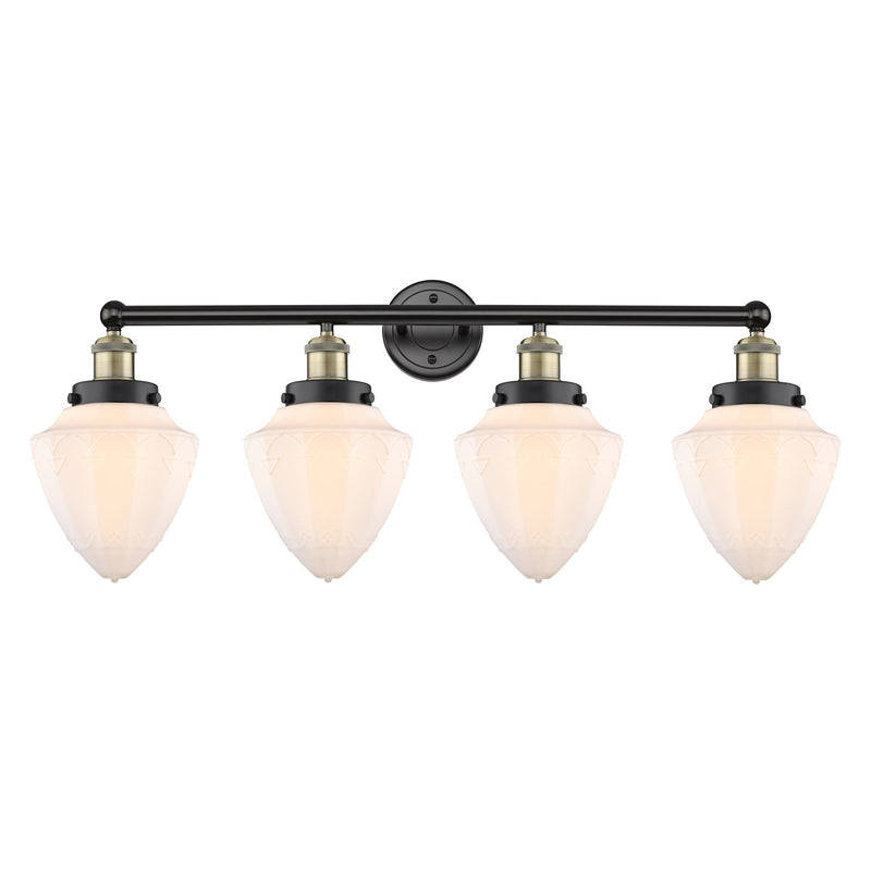 Innovations Bullet 34in 4-Light Bath Vanity | Industrial Black Antique Brass and Matte White Frosted Glass | Bathroom Vanity | Model 616-4W-BAB-G661-7
