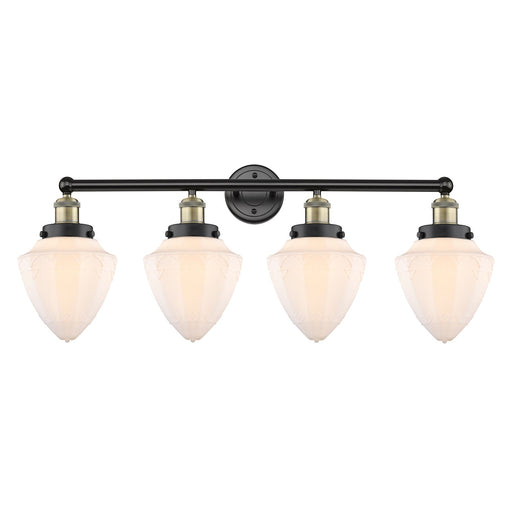 Innovations Bullet 34in 4-Light Bath Vanity | Industrial Black Antique Brass and Matte White Frosted Glass | Bathroom Vanity | Model 616-4W-BAB-G661-7