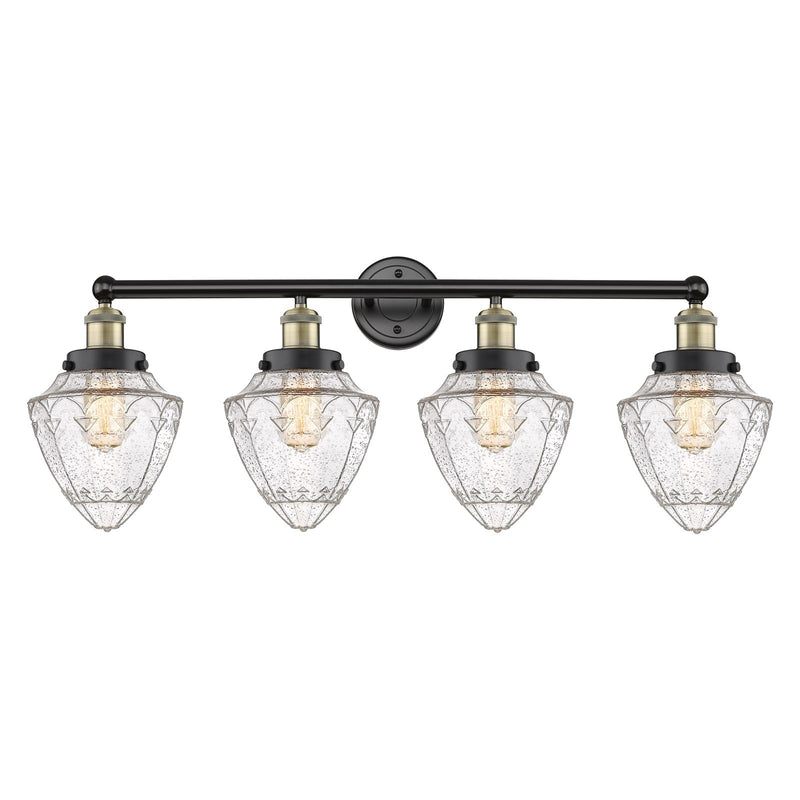 Innovations Bullet 34in 4-Light Bath Vanity | Industrial Black Antique Brass Steel and Seedy Glass | Bathroom & Powder Room | 34 | Model 616-4W-BAB-G664-7