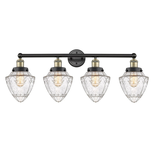 Innovations Bullet 34in 4-Light Bath Vanity | Industrial Black Antique Brass Steel and Seedy Glass | Bathroom & Powder Room | 34 | Model 616-4W-BAB-G664-7