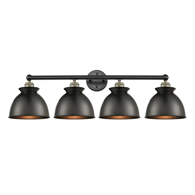 Innovations Adirondack 35in 4-Light Bath Vanity Light | Industrial Black Antique Brass and Matte Black Metal Shade | Bathroom | Model 616-4W-BAB-M14-BK