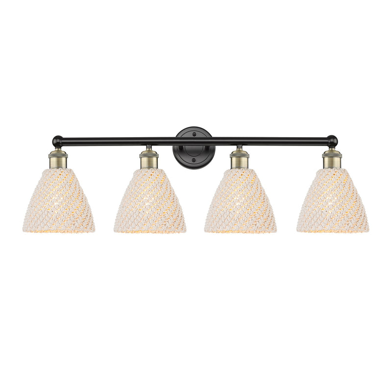 Innovations Bristol Natural 35in 4-Light Bath Vanity Light | Industrial Black Antique Brass and Natural Fiber Shade | Model 616-4W-BAB-NBD-75-NAT