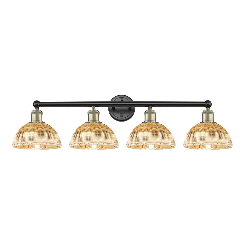 Innovations Bristol Natural II 35in 4-Light Bath Vanity Light | Industrial Black Antique Brass and Natural Fiber Shade | Model 616-4W-BAB-NBD2-75-NAT