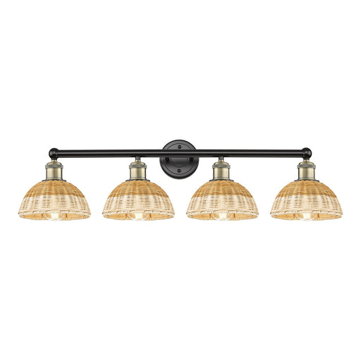 Innovations Bristol Natural II 35in 4-Light Bath Vanity Light | Industrial Black Antique Brass and Natural Fiber Shade | Model 616-4W-BAB-NBD2-75-NAT