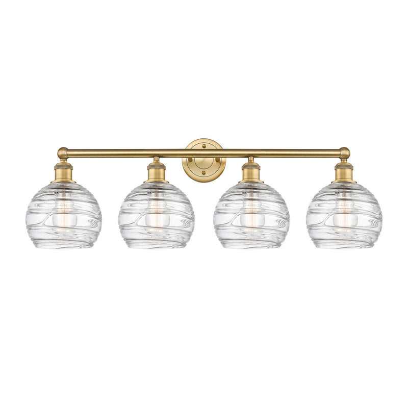 Innovations Athens Deco Swirl 35in 4-Light Bath Vanity Light | Industrial Brushed Brass Steel and Clear Deco Swirl Glass | Model 616-4W-BB-G1213-8CL