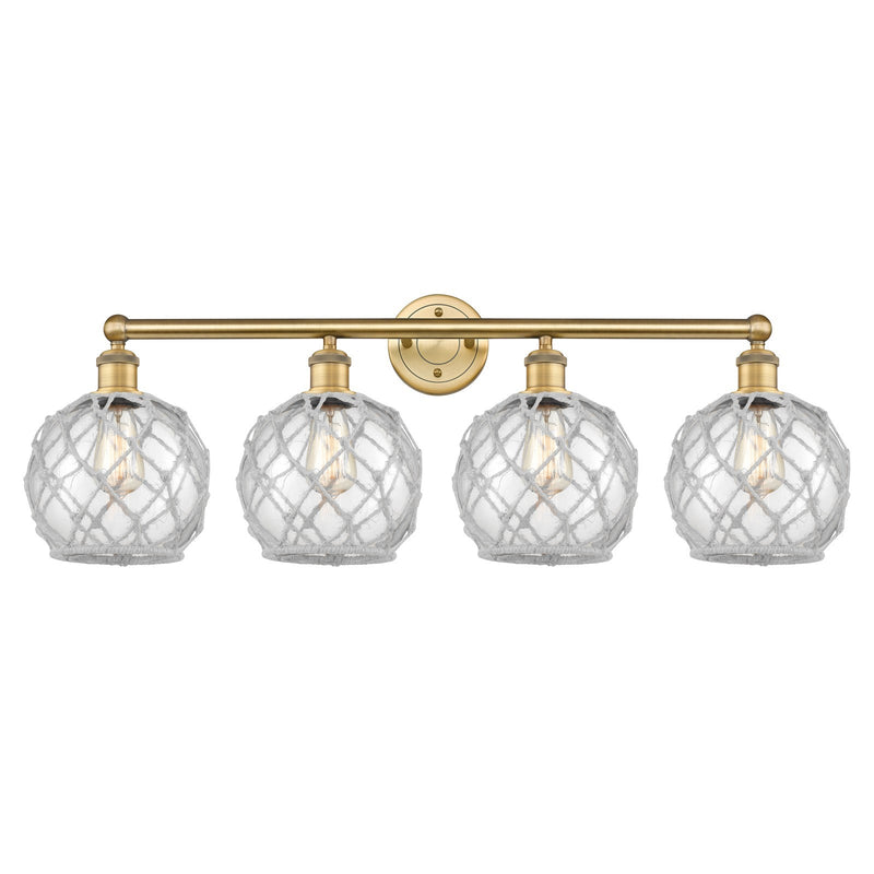 Innovations Farmhouse Rope 35in 4-Light Bath Vanity | Industrial Brushed Brass Steel and Clear Glass with White Rope | Bathroom | Model 616-4W-BB-G122-8RW