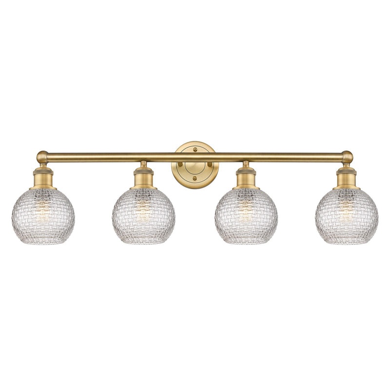 Innovations Athens 33in 4-Light Bath Vanity | Modern Farmhouse Brushed Brass and Clear Basket Weave Glass | Bathroom Vanity | Model 616-4W-BB-G122C-6CL