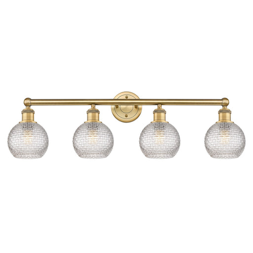Innovations Athens 33in 4-Light Bath Vanity | Modern Farmhouse Brushed Brass and Clear Basket Weave Glass | Bathroom Vanity | Model 616-4W-BB-G122C-6CL
