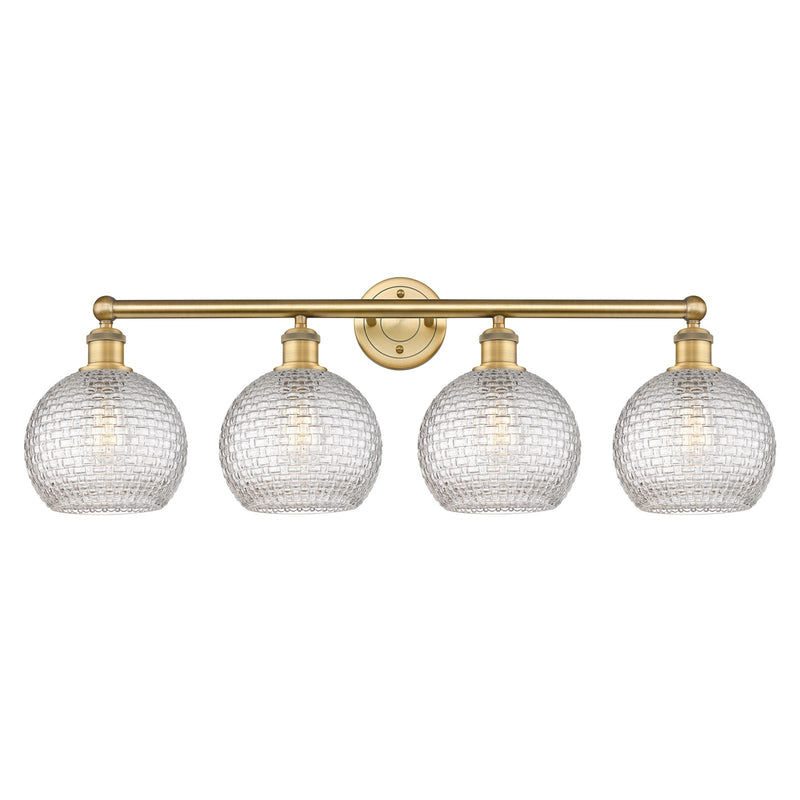 Innovations Athens 35in 4-Light Bath Vanity Light | Modern Farmhouse Brushed Brass and Clear Basket Weave Glass | Bathroom | Model 616-4W-BB-G122C-8CL