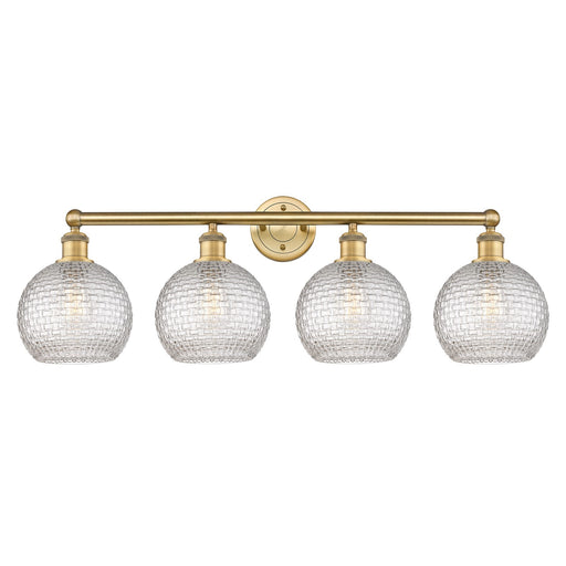 Innovations Athens 35in 4-Light Bath Vanity Light | Modern Farmhouse Brushed Brass and Clear Basket Weave Glass | Bathroom | Model 616-4W-BB-G122C-8CL